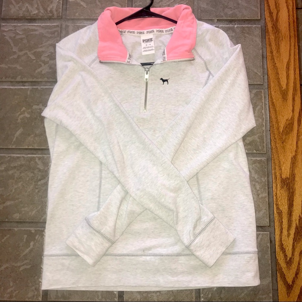 Pink | Medium | Quarter-Zip White Heather Pink Collared Pullover